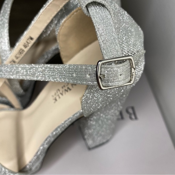 Chloe Chunky Platform Block Heel Silver Holiday Criss Cross Vamp Strappy 4” - Picture 12 of 16